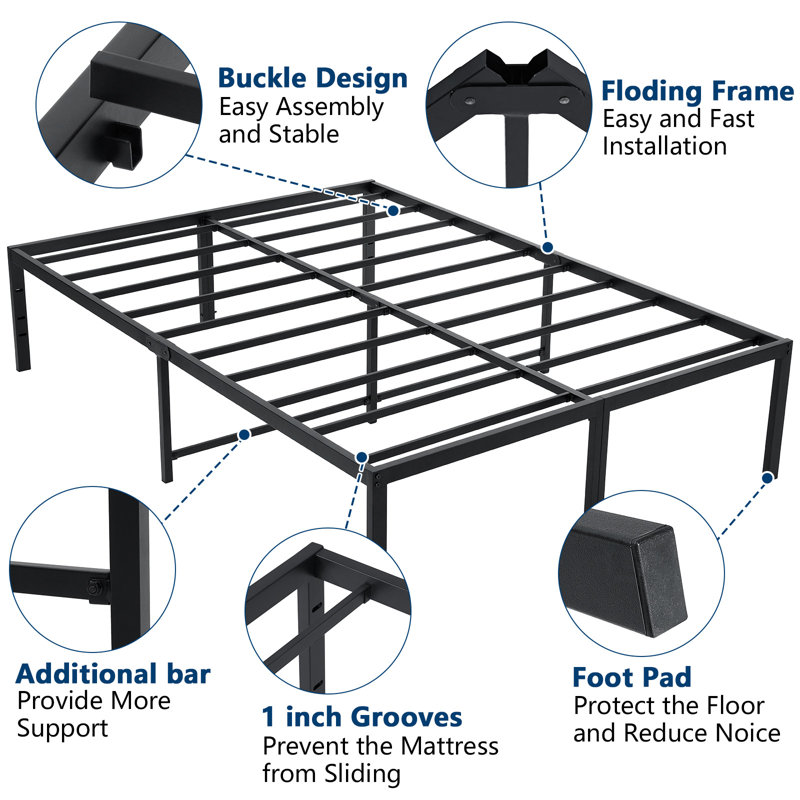 The Twillery Co.® Precita 18'' Metal Bed Frame with Protection Pads
